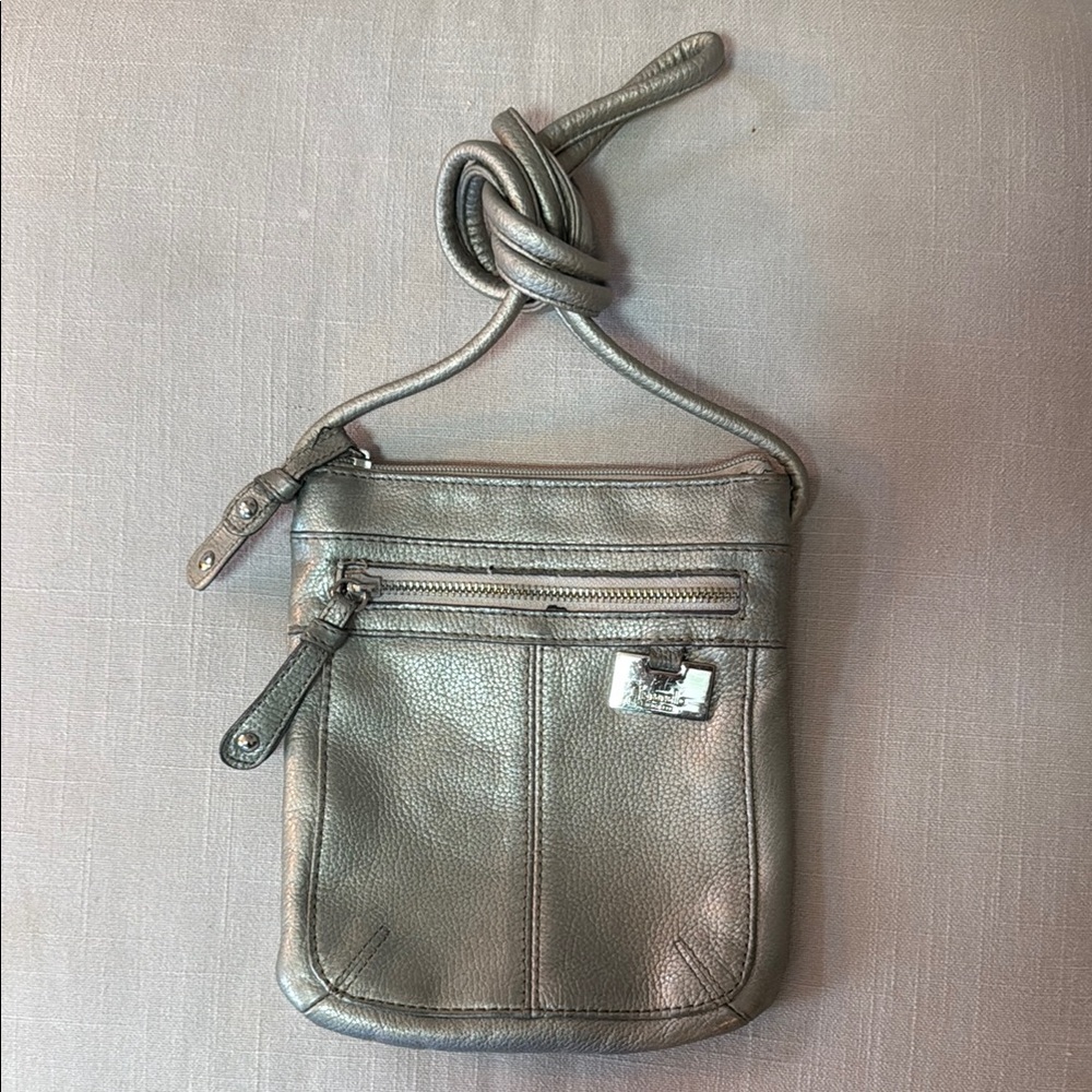 Tignanello Metallic Gray Crossbody Bag